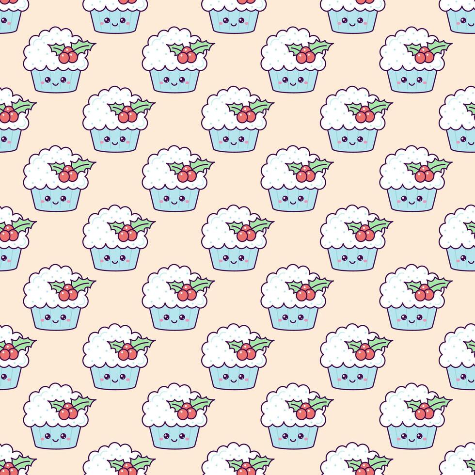 Seamless children's pattern with cupcake and berries vector
