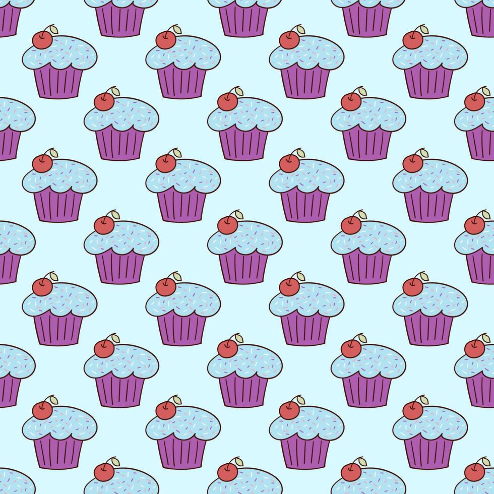Seamless Doodle Pattern with Hand Drawn Cupcake vector
