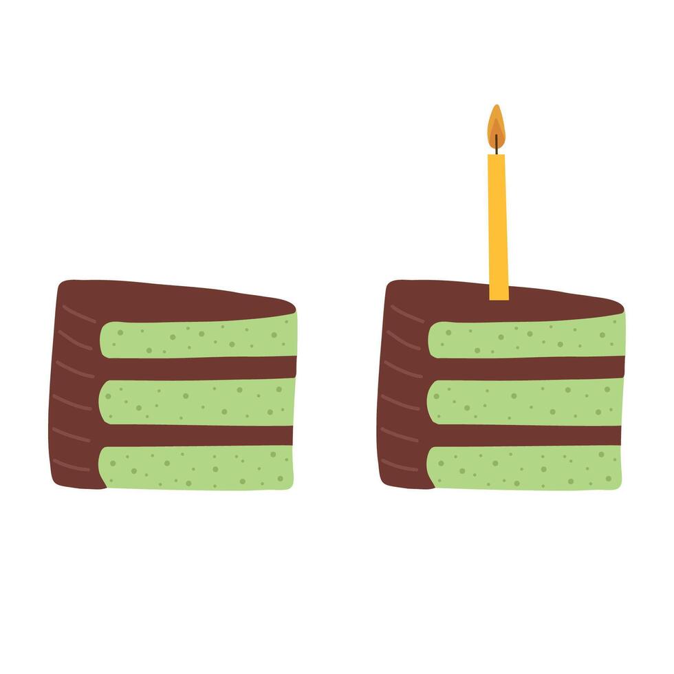 cake slice is adorned with a festive candle, adding a touch of magic to the occasion. vector