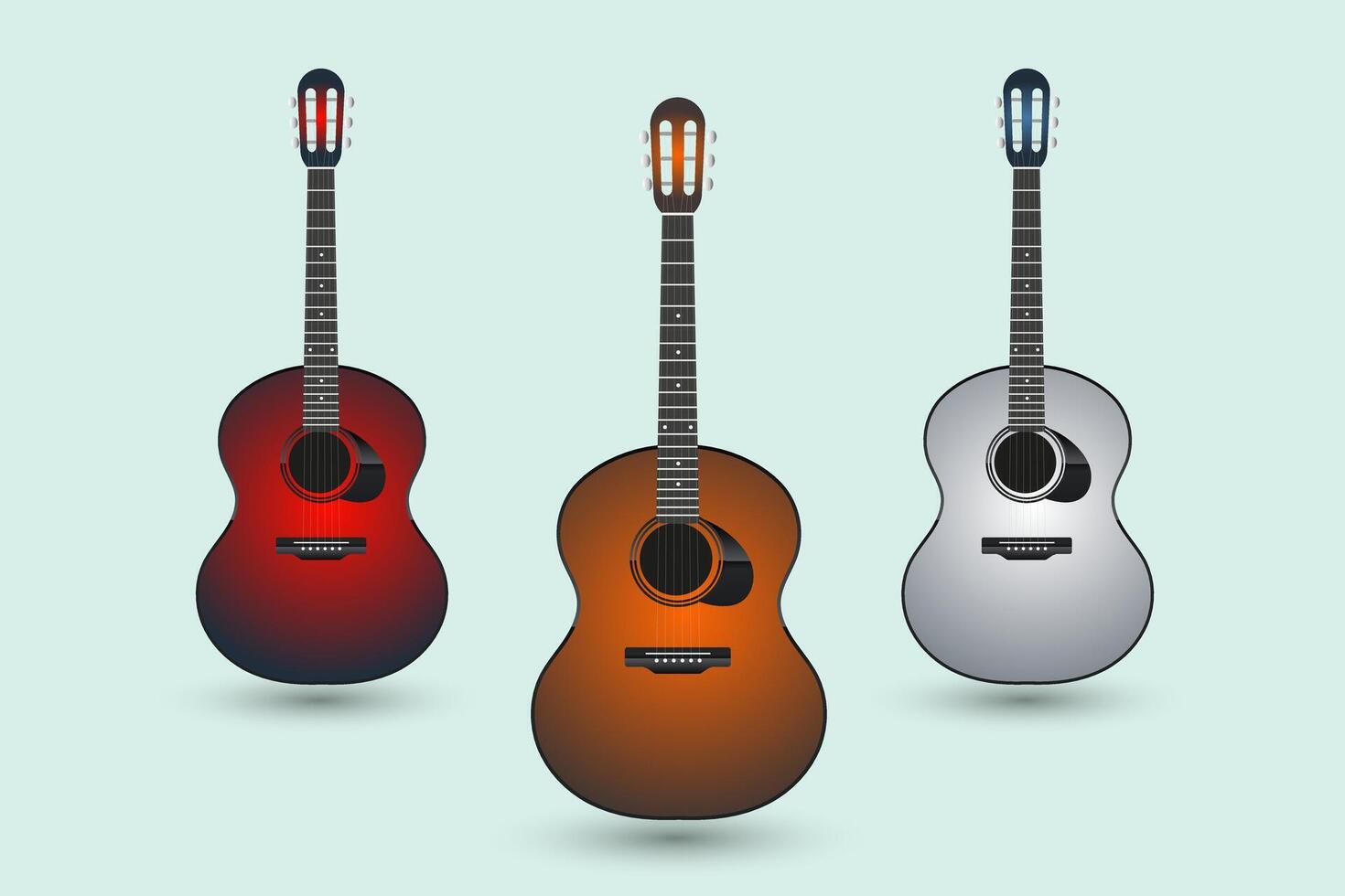 Three guitars Classic vector-illustration on isolated background. set of three modern dark blue surface guitars acoustric icon on light blue background design vector