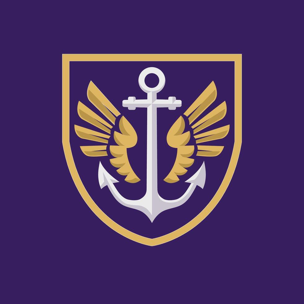 Anchor with wings heading up badge vector