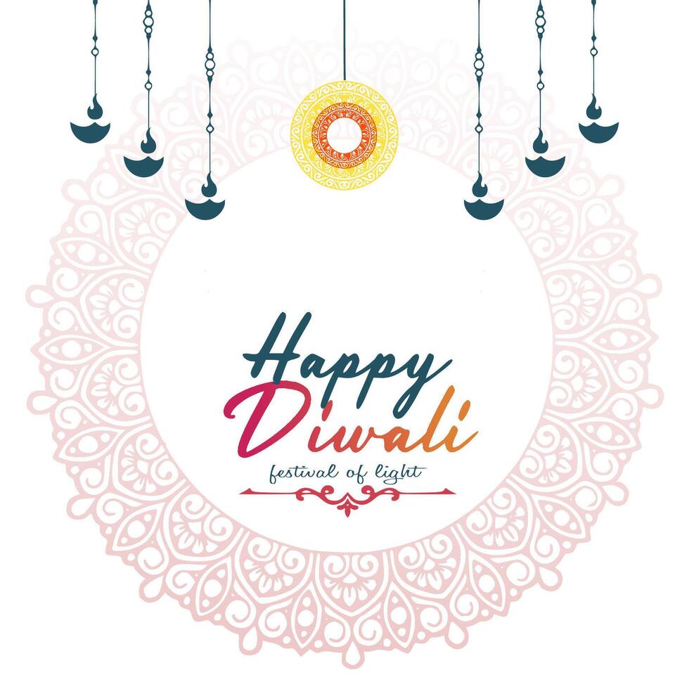 diwali festival card with mandala ornament background vector