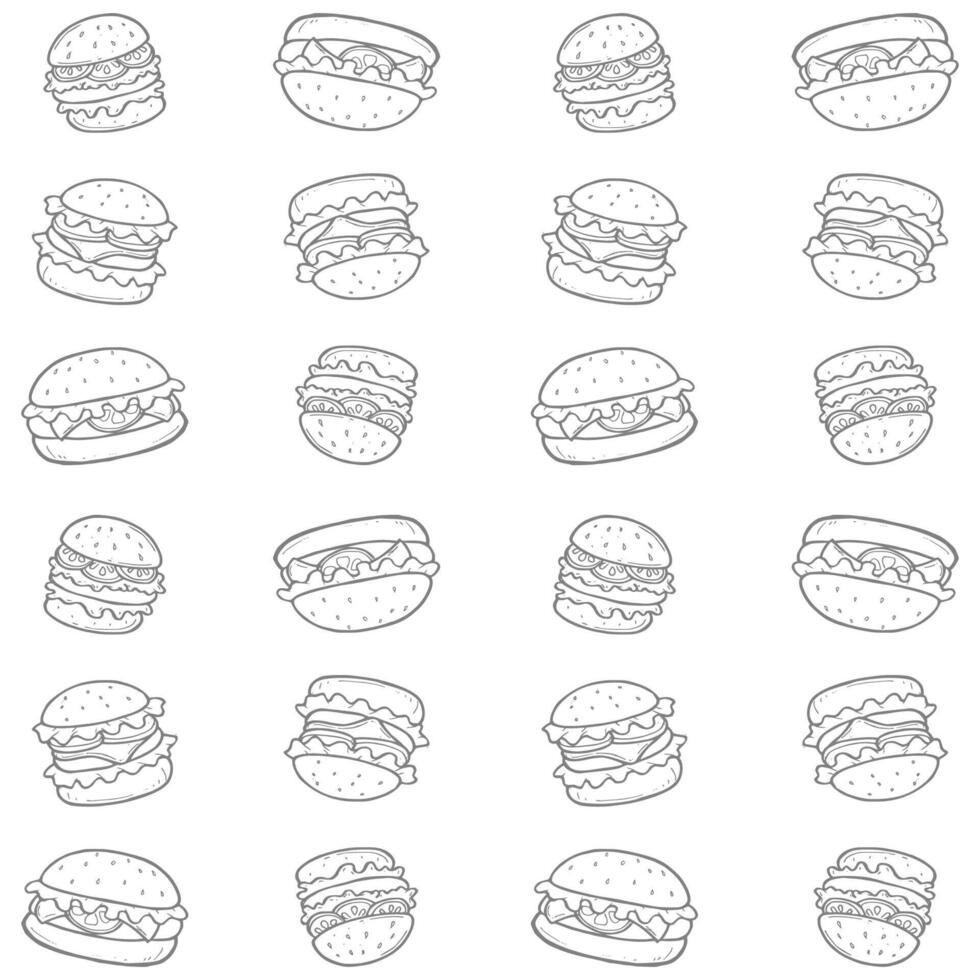 doodle burger pattern vector