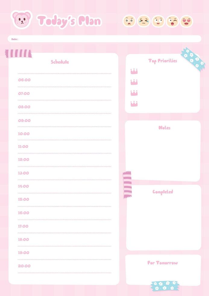 Cute Daily Planner with Schedule and Notes vector