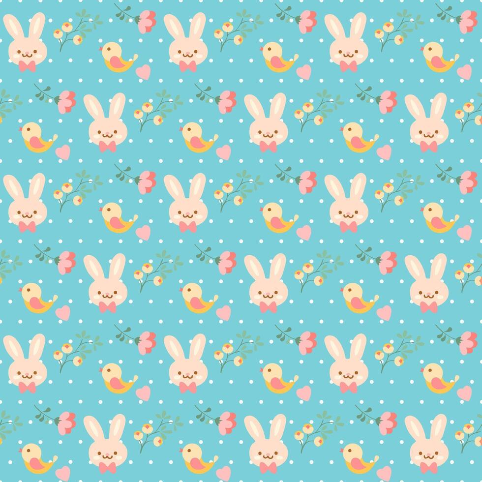 pattern with cute bunny with flowers on a blue background vector