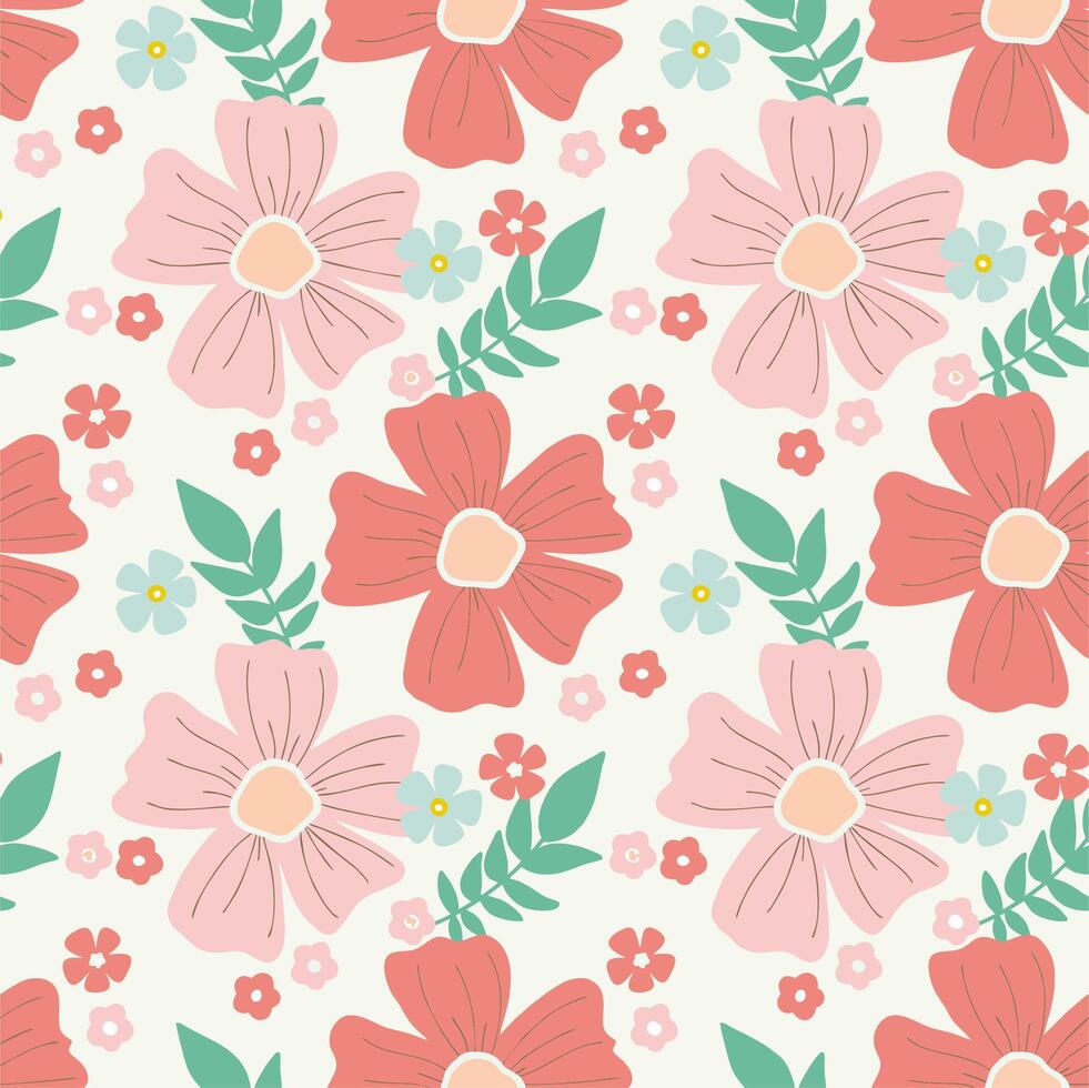 a pink background with a bunch of colorful flowers on it vector