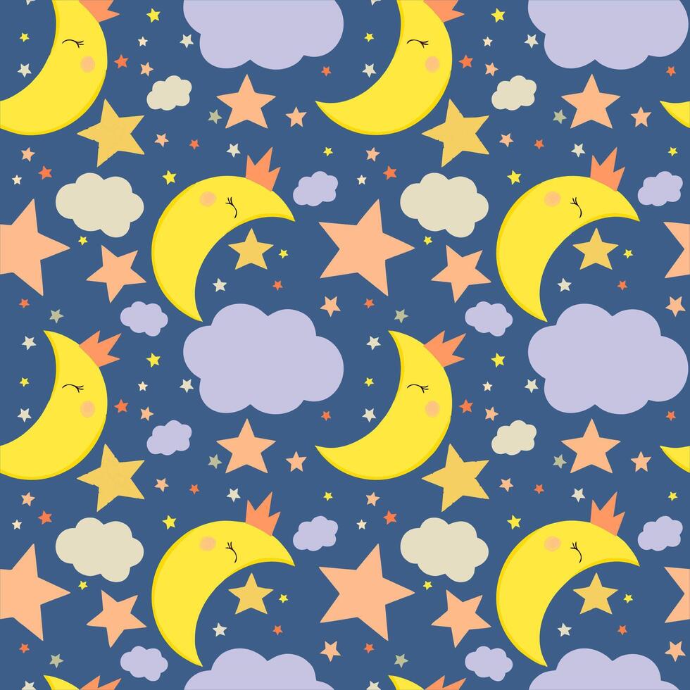 pattern with moon and clouds for baby boy vector