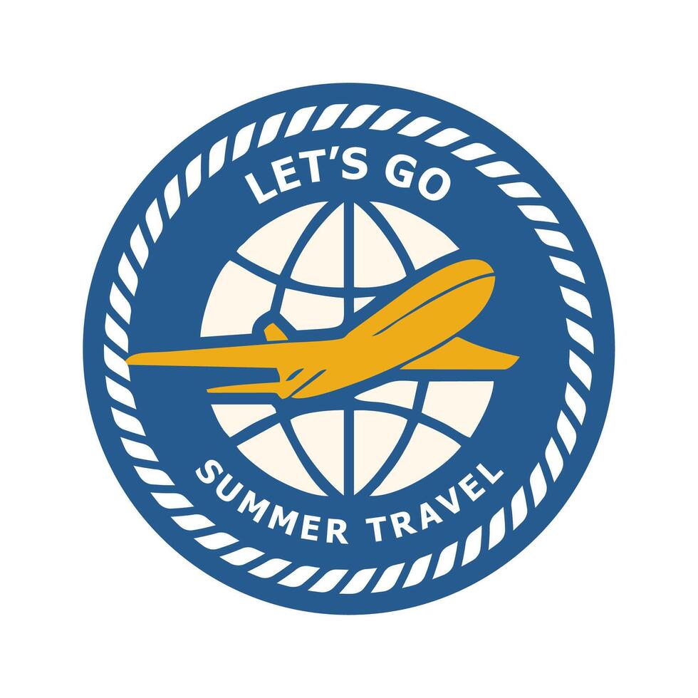 a blue circle with a plane on it and the words let go summer travel vector
