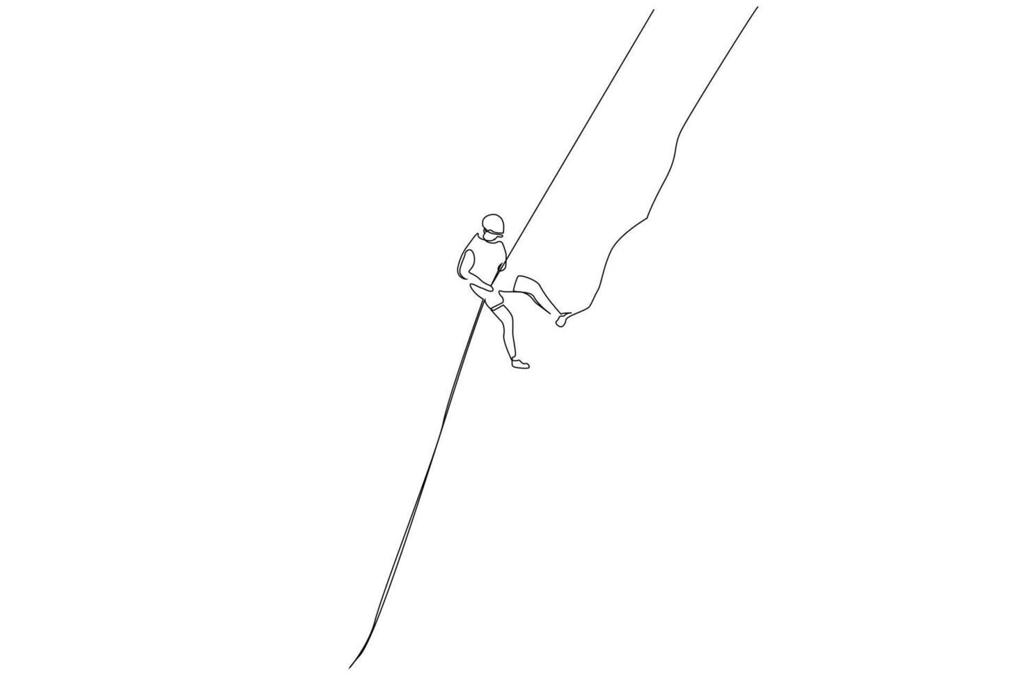 person alone mountain peak climbing rope safety equipment lifestyle extreme sport one line art design vector
