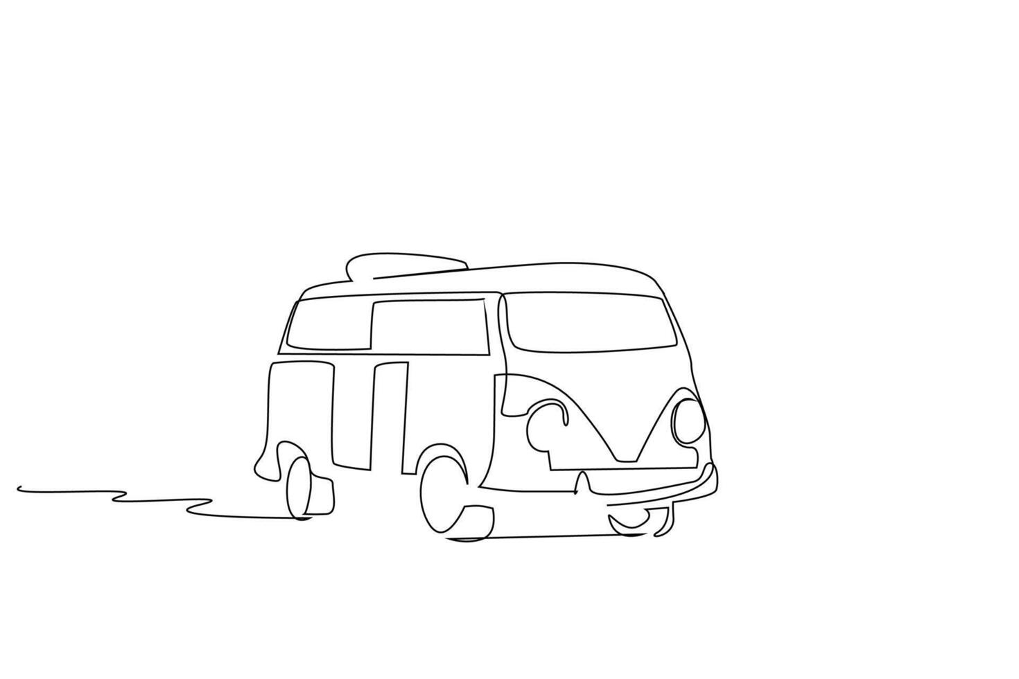 old german caravan vintage retro car object one line art design vector