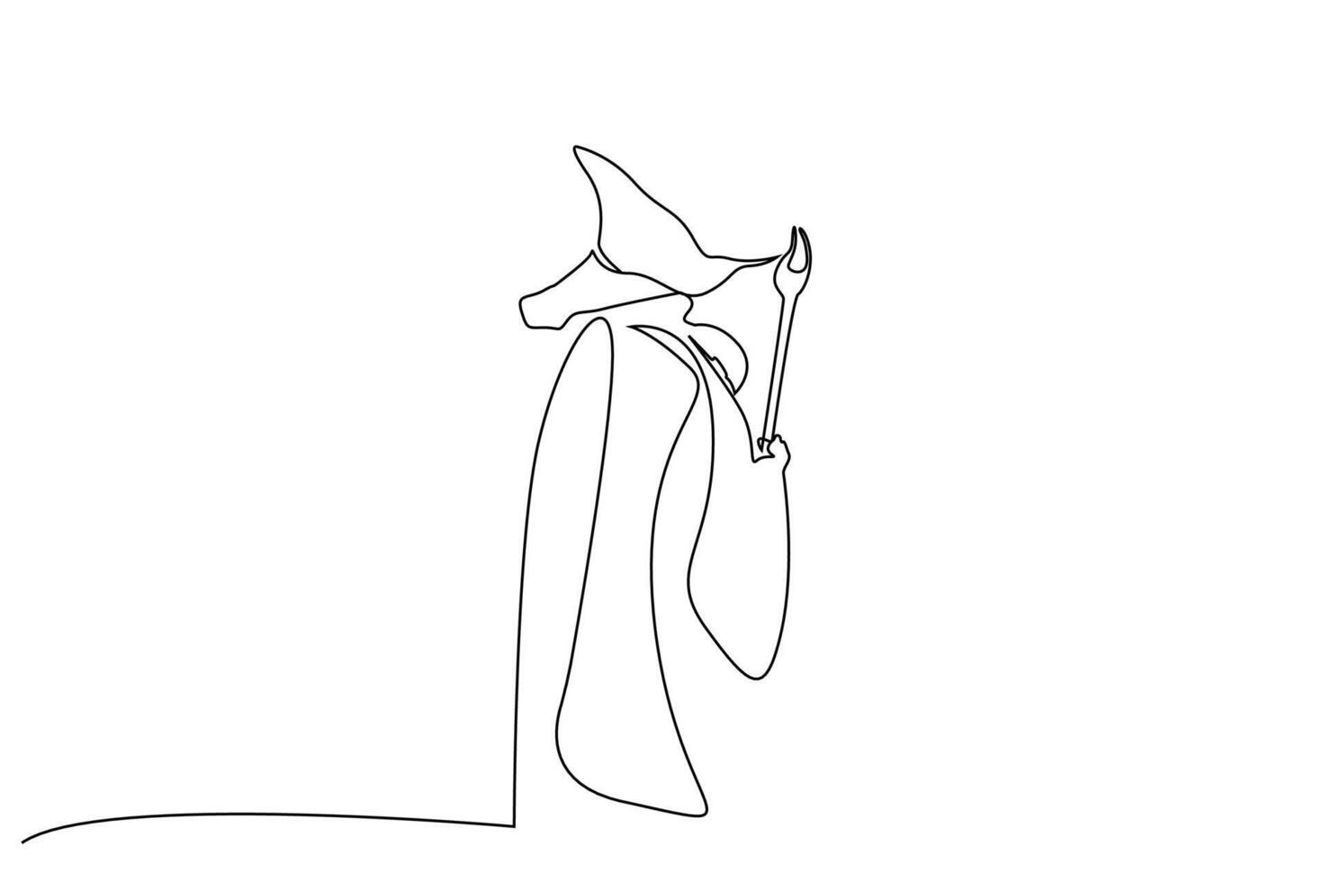 old man wizard staff medieval life one line art design vector
