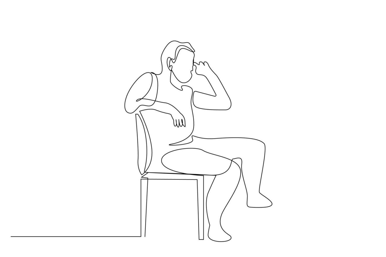 man thoughtful bored sad sitting waiting one line art design vector
