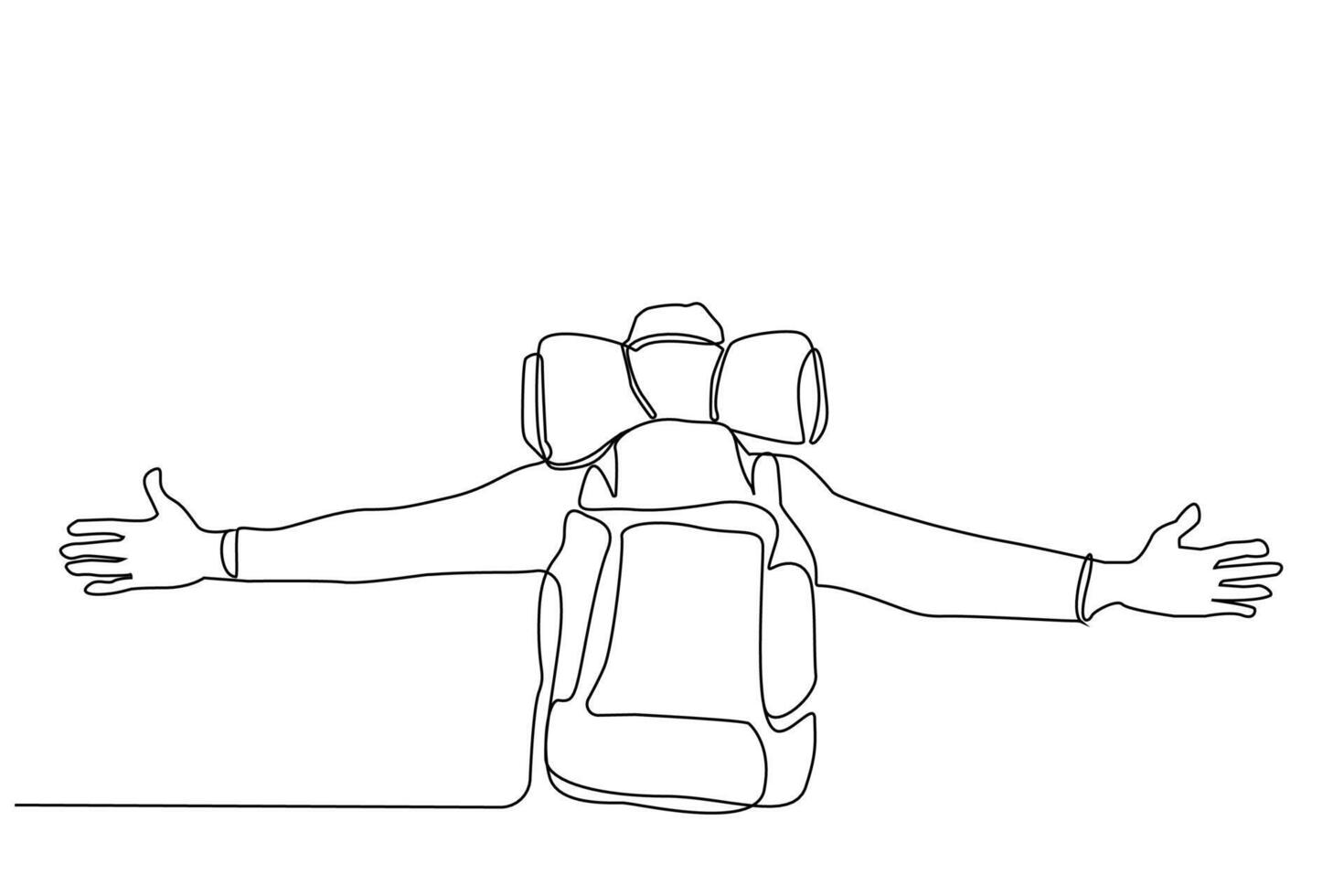 man nature backpack trekking hike free freedom life one line art design vector
