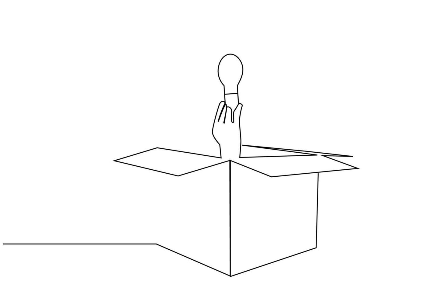 box lamp human hold bulb new idea life one line art design vector