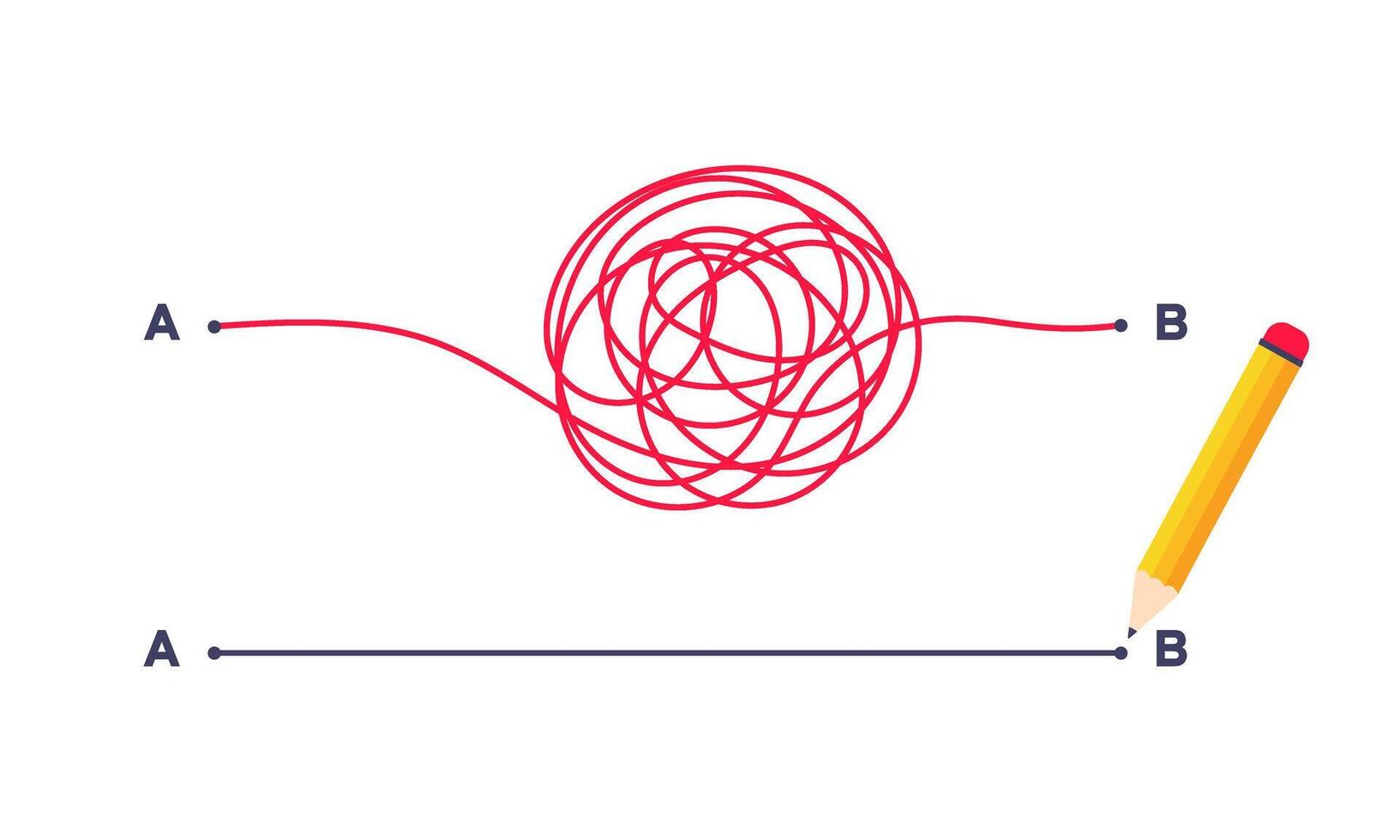 Complex and easy simple way from point A to B illustration. vector