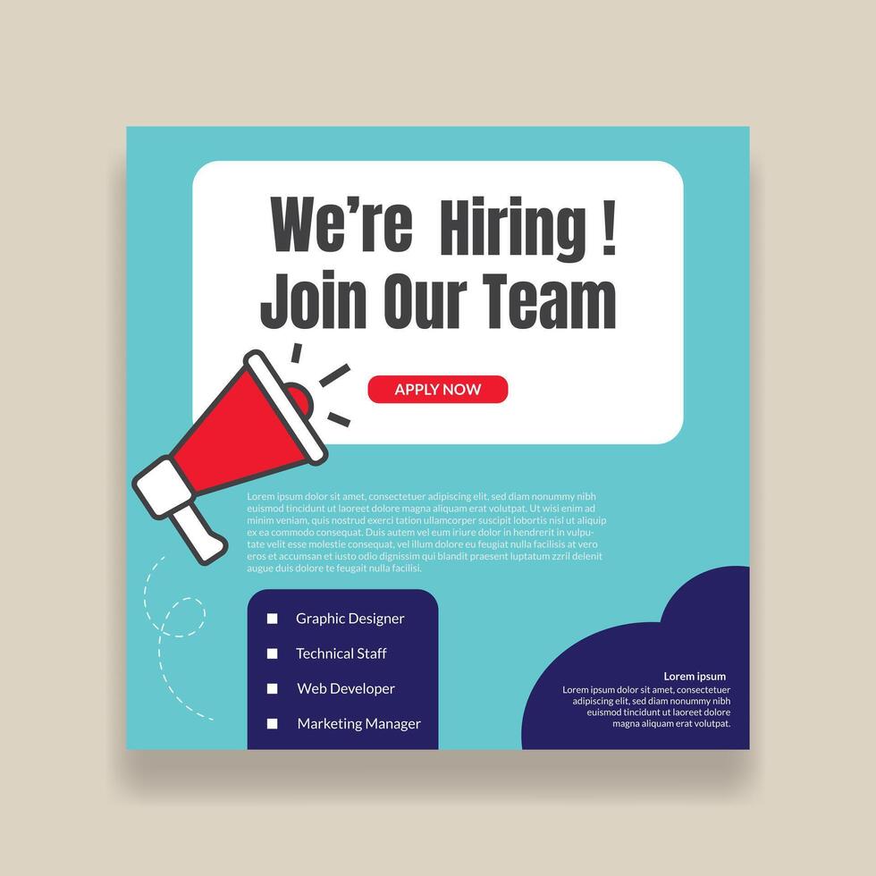 We are hiring or job vacancy social media post template or square web banner. - . vector