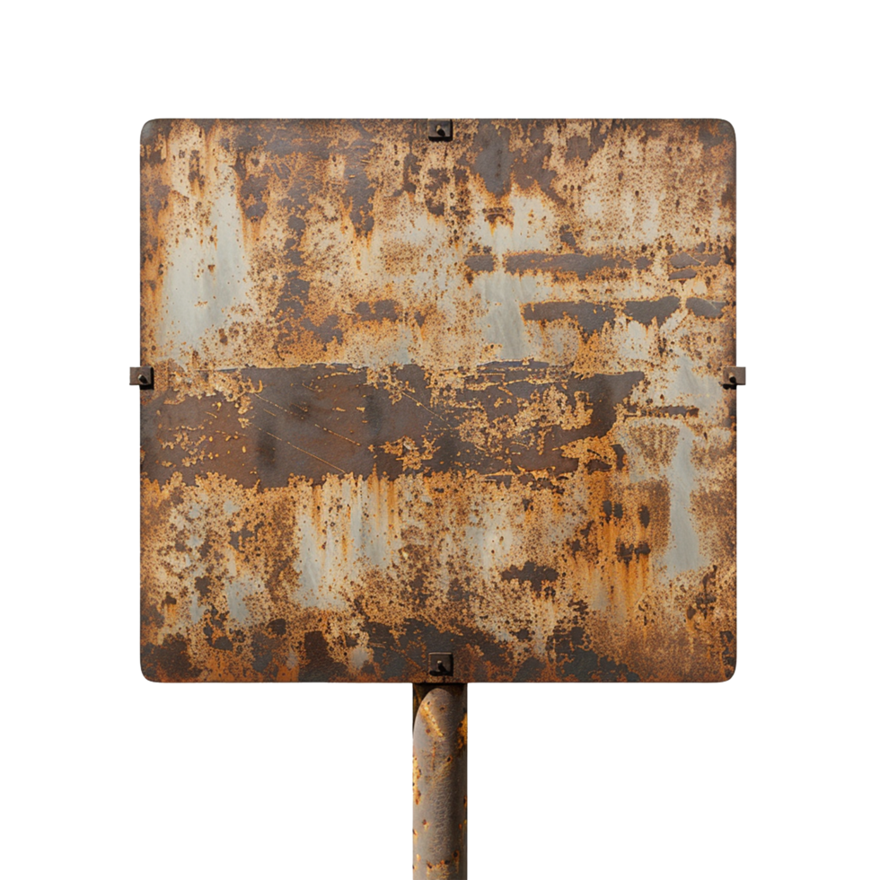 Old rusty metal sign with blank space isolated on transparent background png