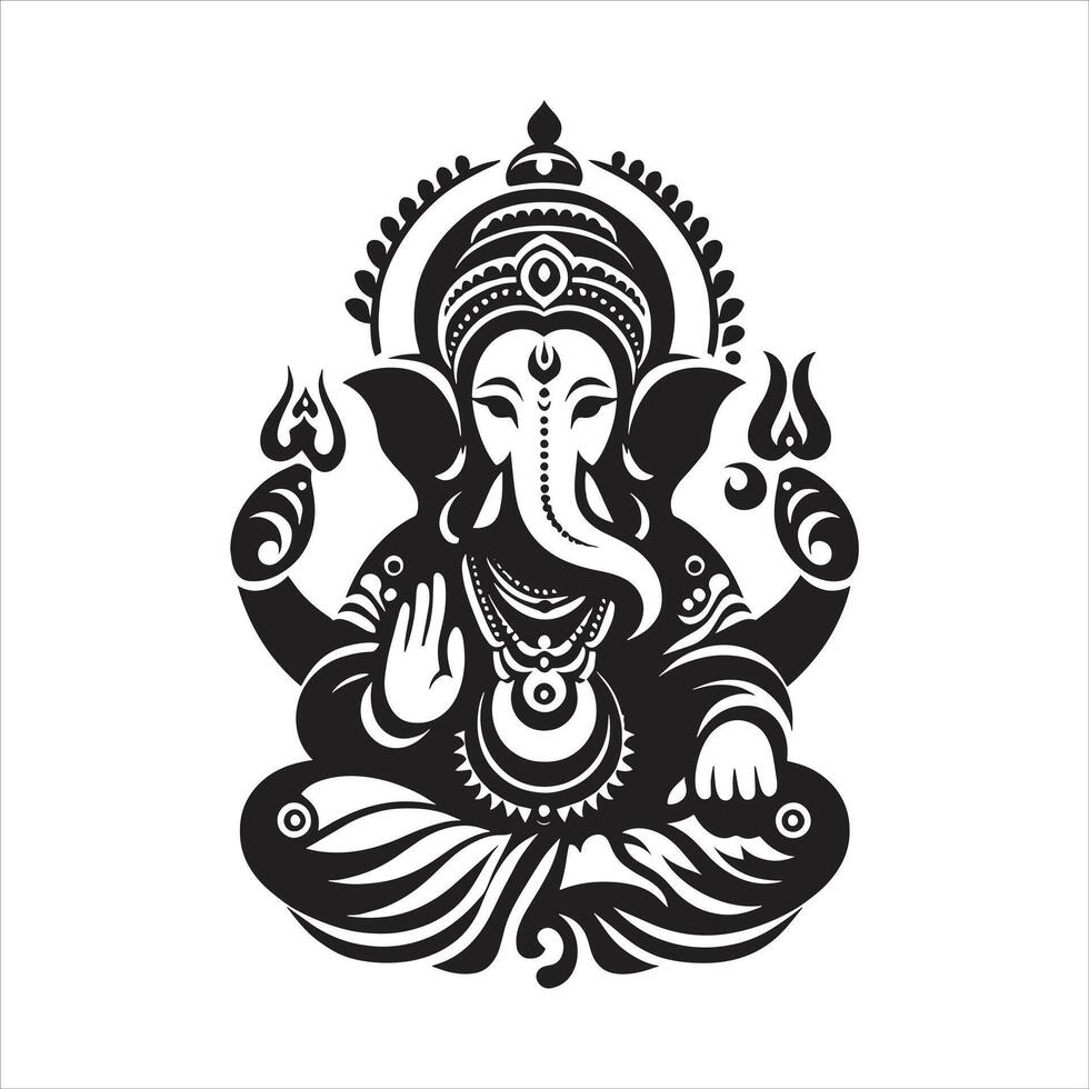 Happy Ganesh Chaturthi Black and White Silhouette Art of Hindu God Lord Ganesha Vinayaka Chavithi Special Free Illustration vector