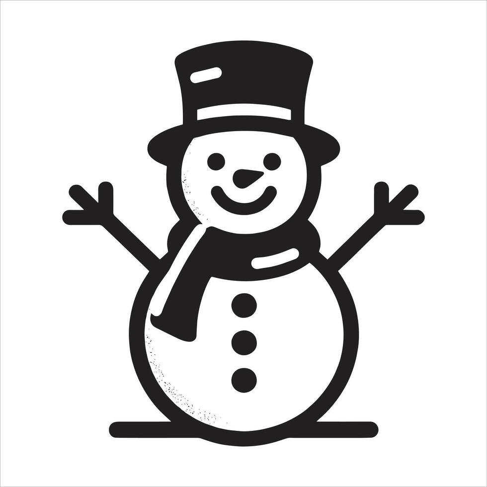 Cute Snowman with Tie and Snowflake in Icy Delight Black and White Silhouette vector