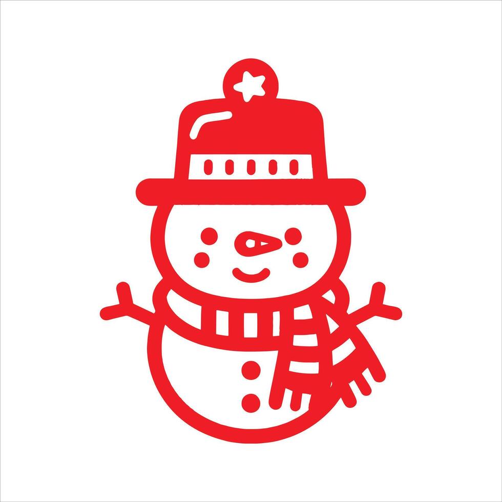Cute Snowman with Red Silhouette, Tie, and Snowflakes for Icy Delight Christmas vector