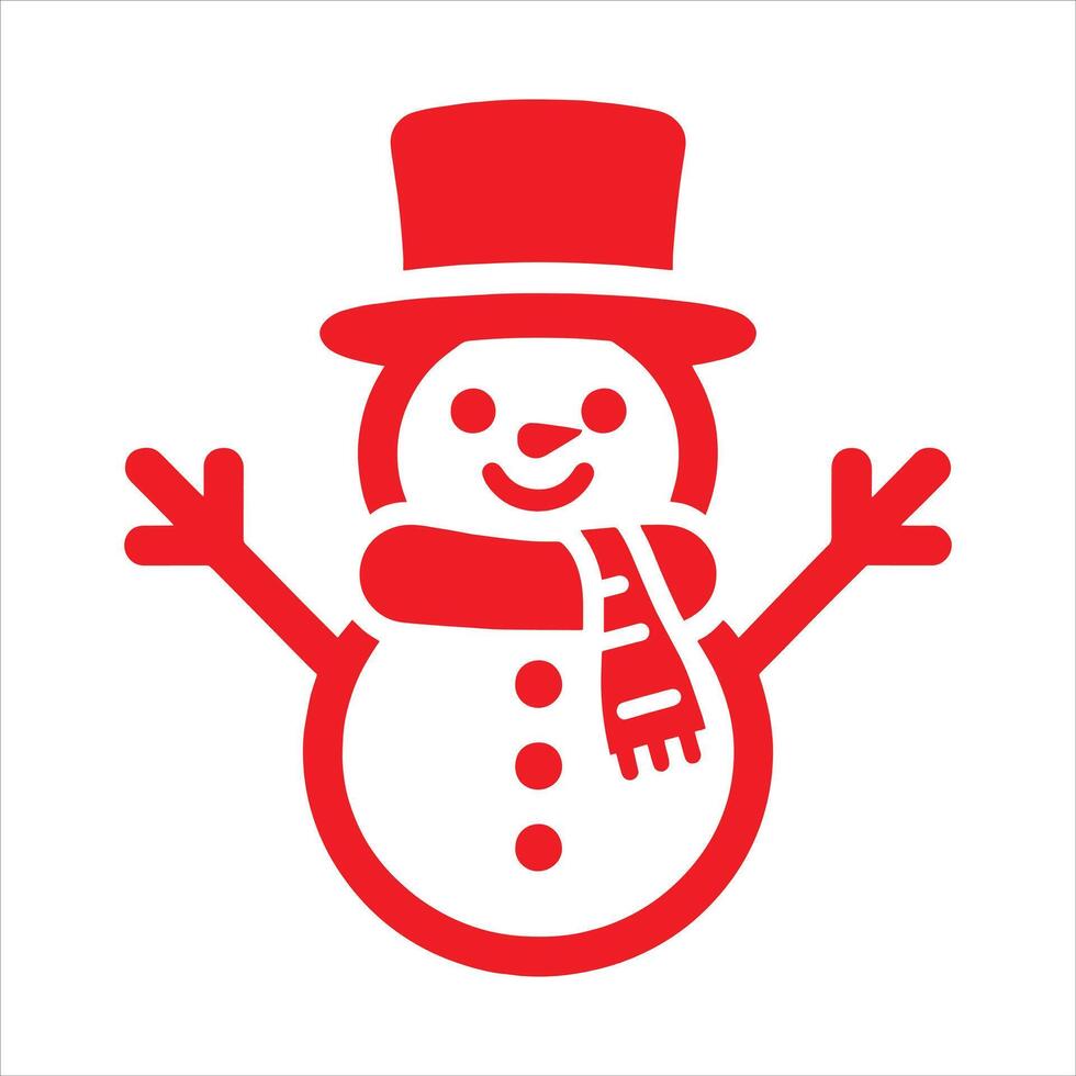 Icy Delight Snowman with Snowflake, Tie, and Red Silhouette for Christmas Cheer vector