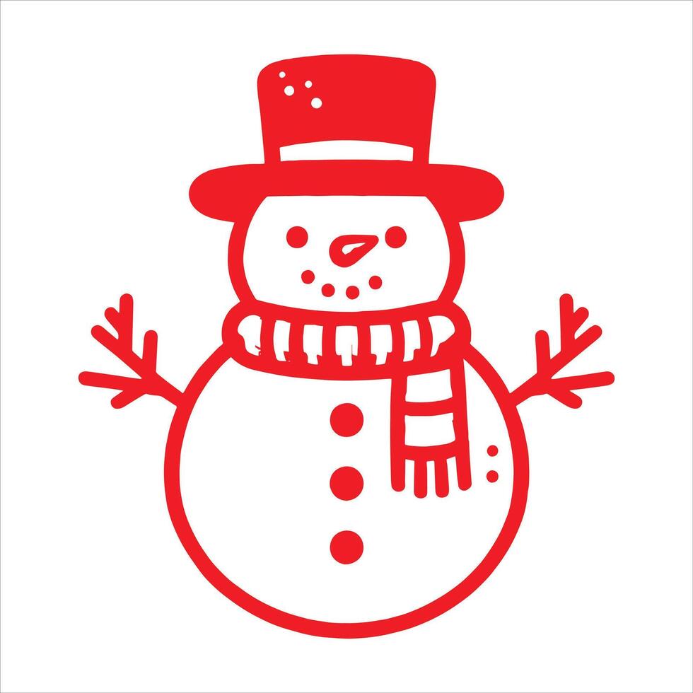 Frosty Flakes of Joy Christmas Snowman with Tie and Hat Red Silhouette vector