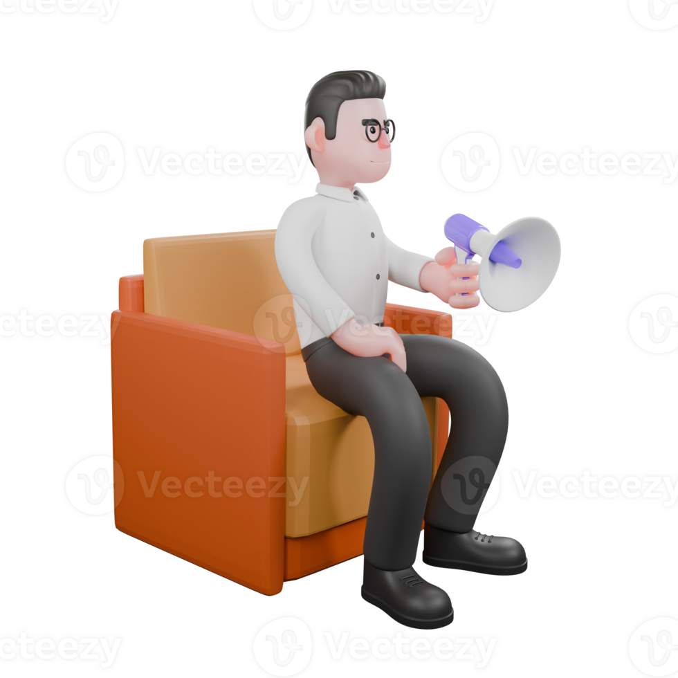 Cartoon Movie Director. A male producer sits on a sofa with a speaker in his left hand. Director Model png