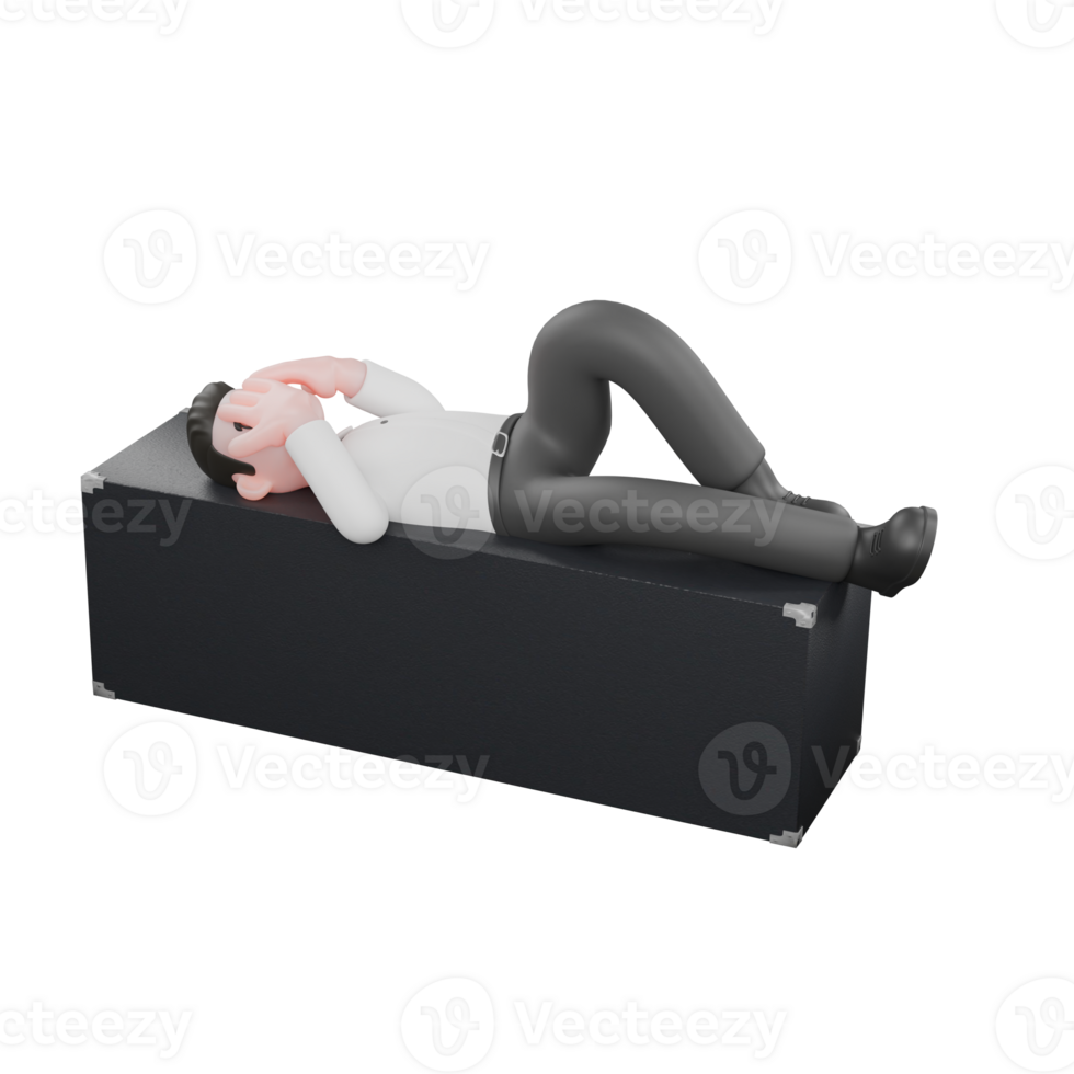 Film Studio Producer. A male producer lies on the speaker with his hands covering his face. Film Style png