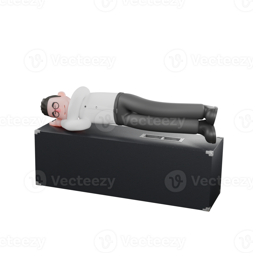 Creative 3D Model. A male producer sleeps on his side with both hands under his cheek, comfortable and calm expression. Producer Character png