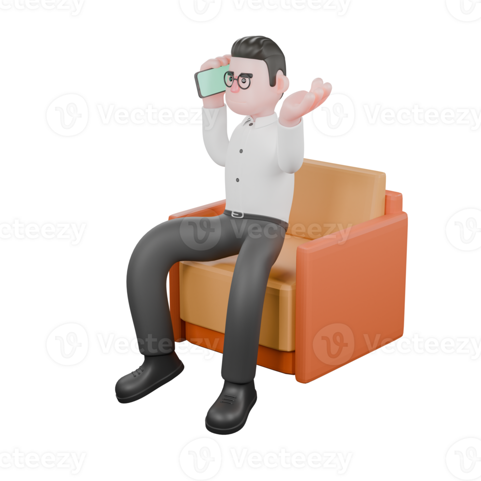 Movie Producer Cartoon. A male producer sits on a sofa with a phone in his right hand, and an open hand in his left hand, as if he doesn't know. Film Style png