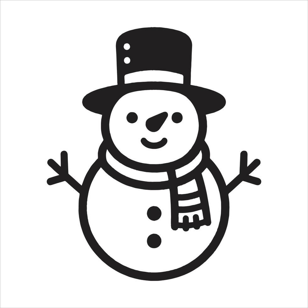 Icy Delight Cute Snowman Logo with Snowflake, Frosty Flakes of Joy Christmas Tie Black and White Silhouette vector