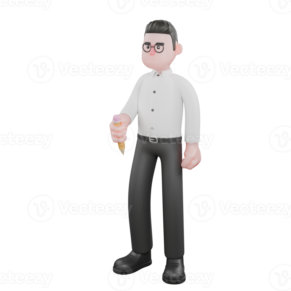 Movie Producer Cartoon. A male producer stands holding a pencil in his right hand. Director Model png