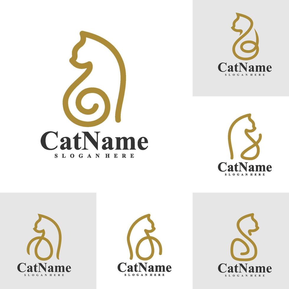 Set of Simple line Cat logo illustration. Cat logo design concept template vector
