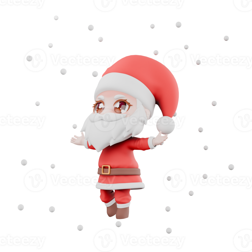 Chibi Santa Boy 3D Model. A Chibi Santa Boy stands with both hands open, as if throwing snowballs. Christmas Cartoon Character png