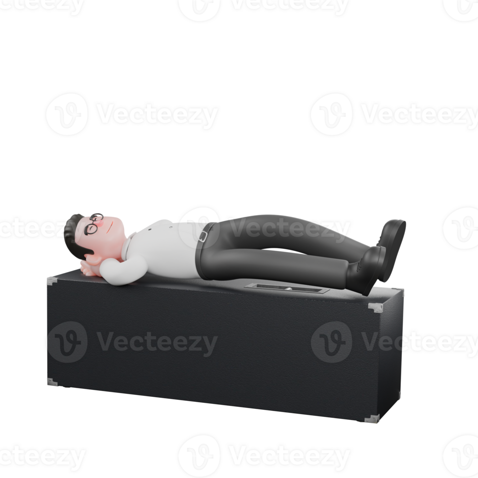 Cartoon Movie Director. A male producer lies on a speaker with both hands under his head. Studio Style png
