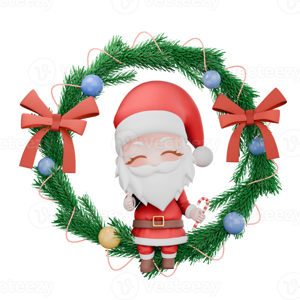 Christmas Santa Boy Chibi Cartoon. A Chibi Santa Boy sits on the decorative grass circle with a stick in his left hand, and gives a thumbs up on his right hand.. Festive 3D Design png