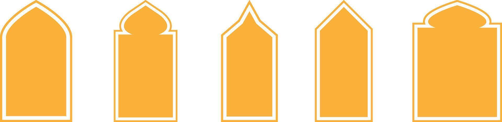 Set of illustration Islamic door and window shape Arabic style arch in traditional silhouette Oriental element. vector
