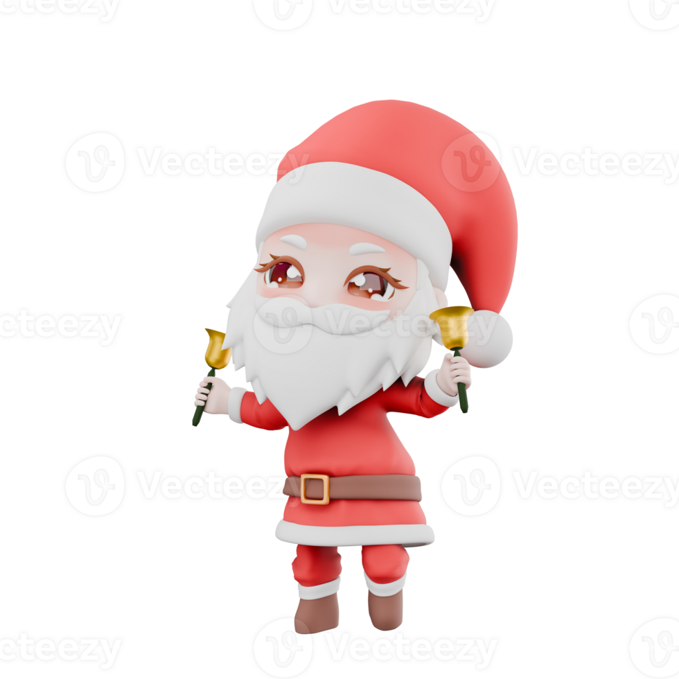 Chibi Santa Boy Christmas 3D Model. A Chibi Santa Boy walking ringing a bell held in both hands. Holiday Cartoon Design png