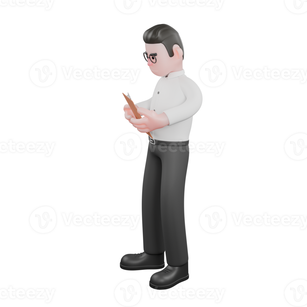 Film Studio Producer. A male producer stands facing right with both hands hand holding clipboard, serious expression. Film Style png