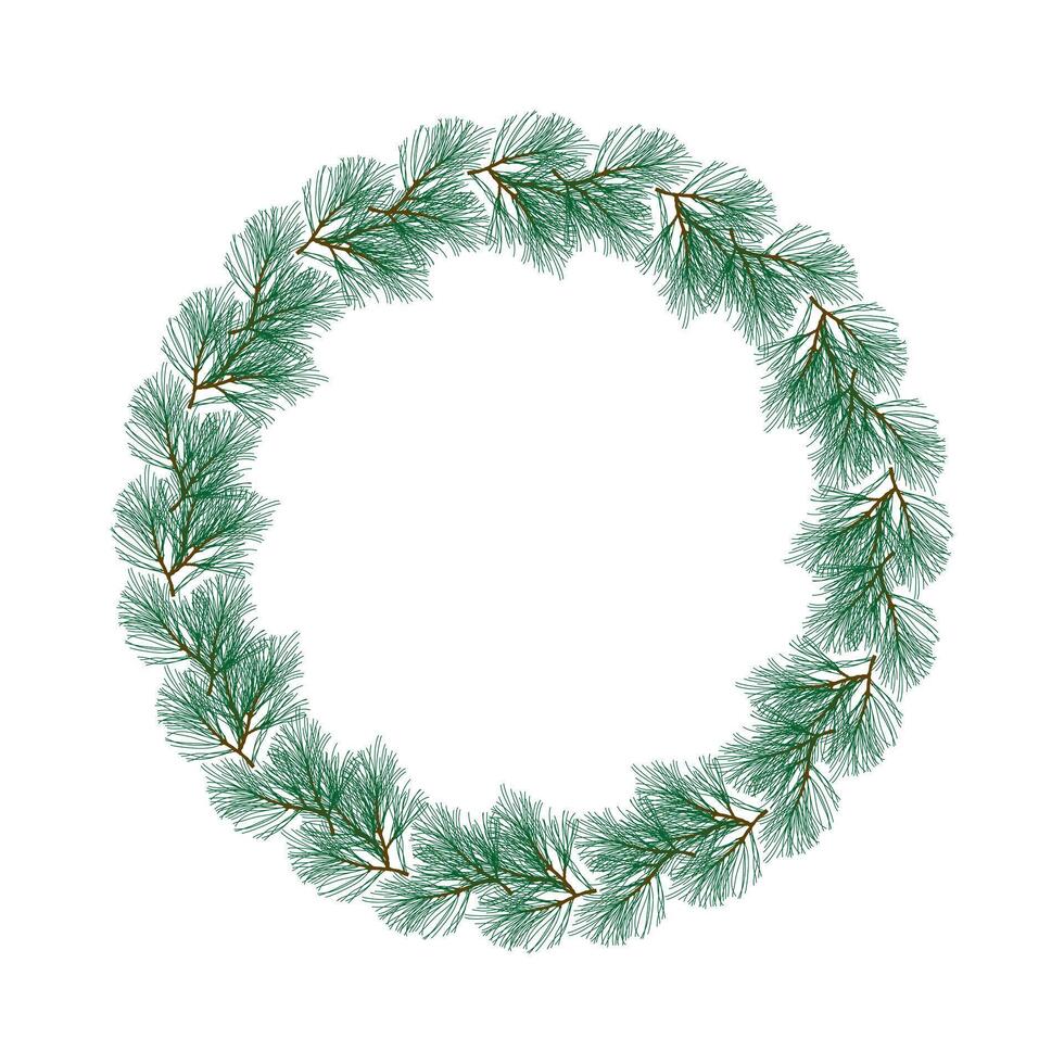 Pine wreath, roung frame, Christmas concept, Christmas wreath without decoration. Circle from pine branches isolated on white vector