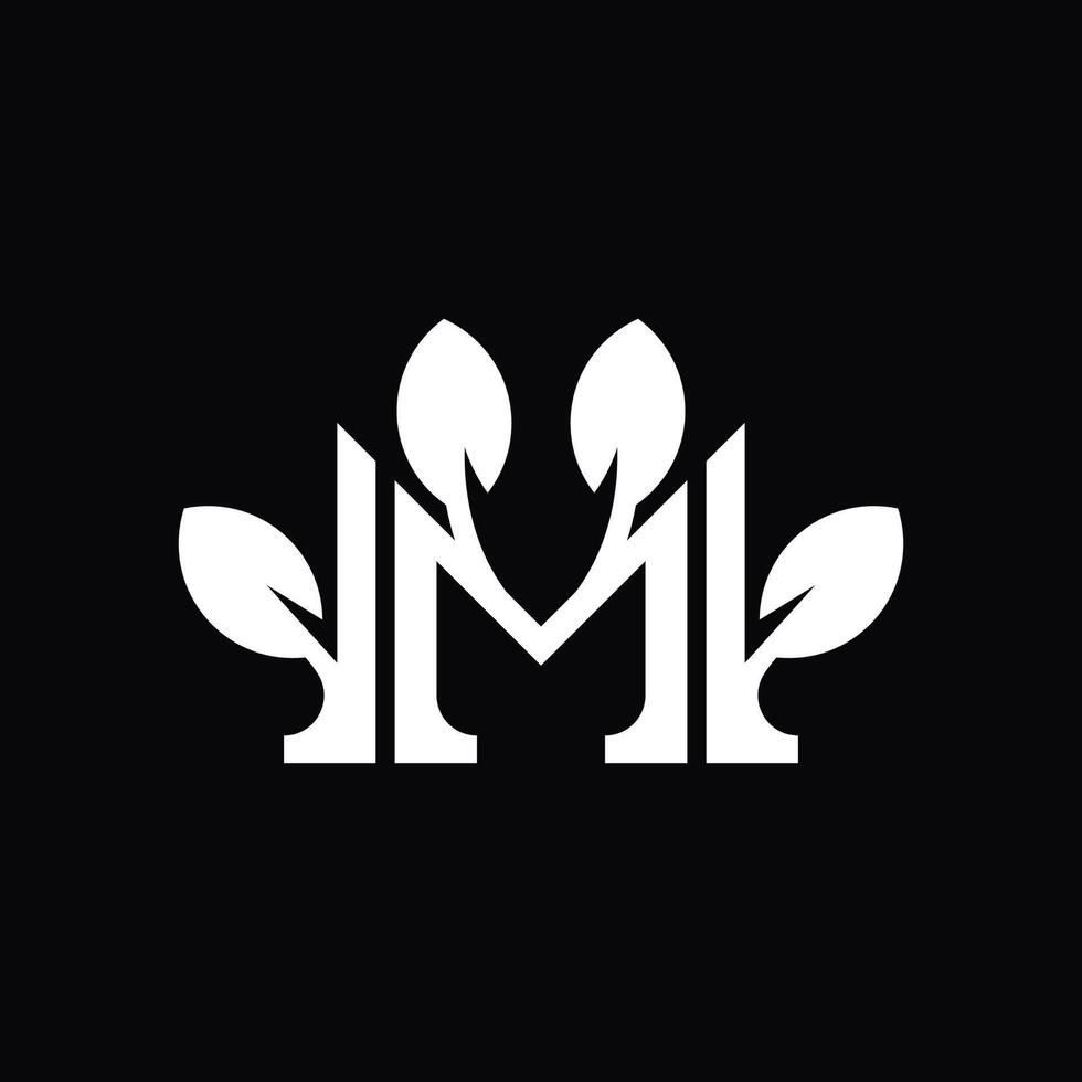 simple and elegant abstract logo of letter M with leaves ornament vector