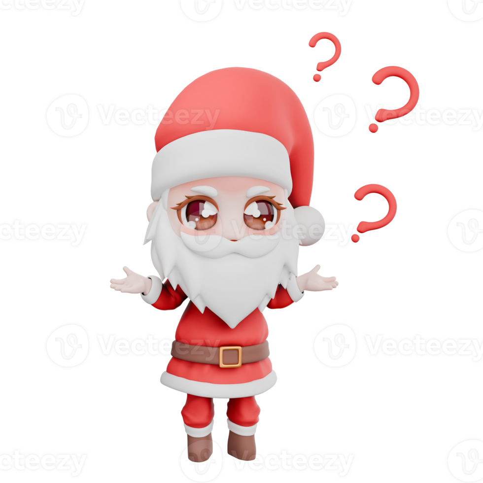 Chibi Santa Boy Festive Holiday Cartoon. A chibi santa boy stands with both hands open as if he doesn't know. Christmas 3D Model png