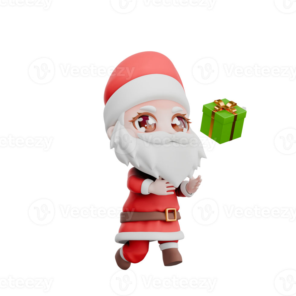 Chibi Santa Boy Holiday Festive Cartoon. A chibi santa boy runs with both hands as if he wants to catch the presents. Christmas 3D Design png