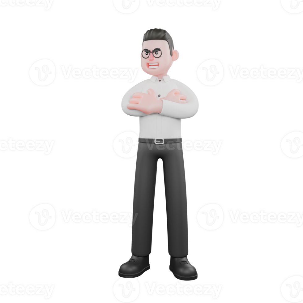 Creative 3D Model. A male producer stands with both arms crossed in front of his chest, a sly smile on his face. 3D Style png