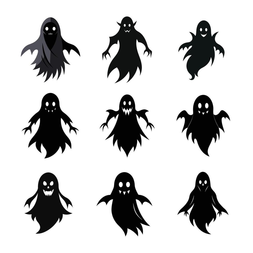 Collection of Ghostly Silhouettes on White Background vector