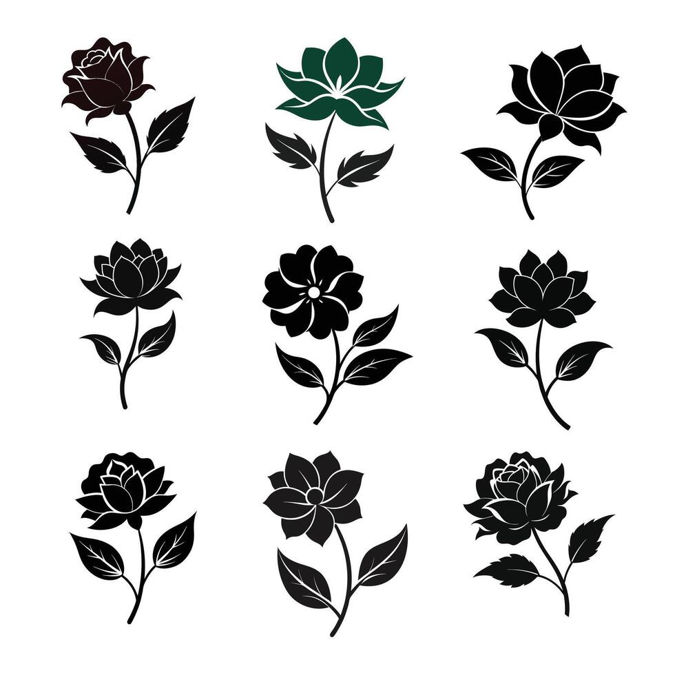 Silhouette Flower Collection on White Background vector