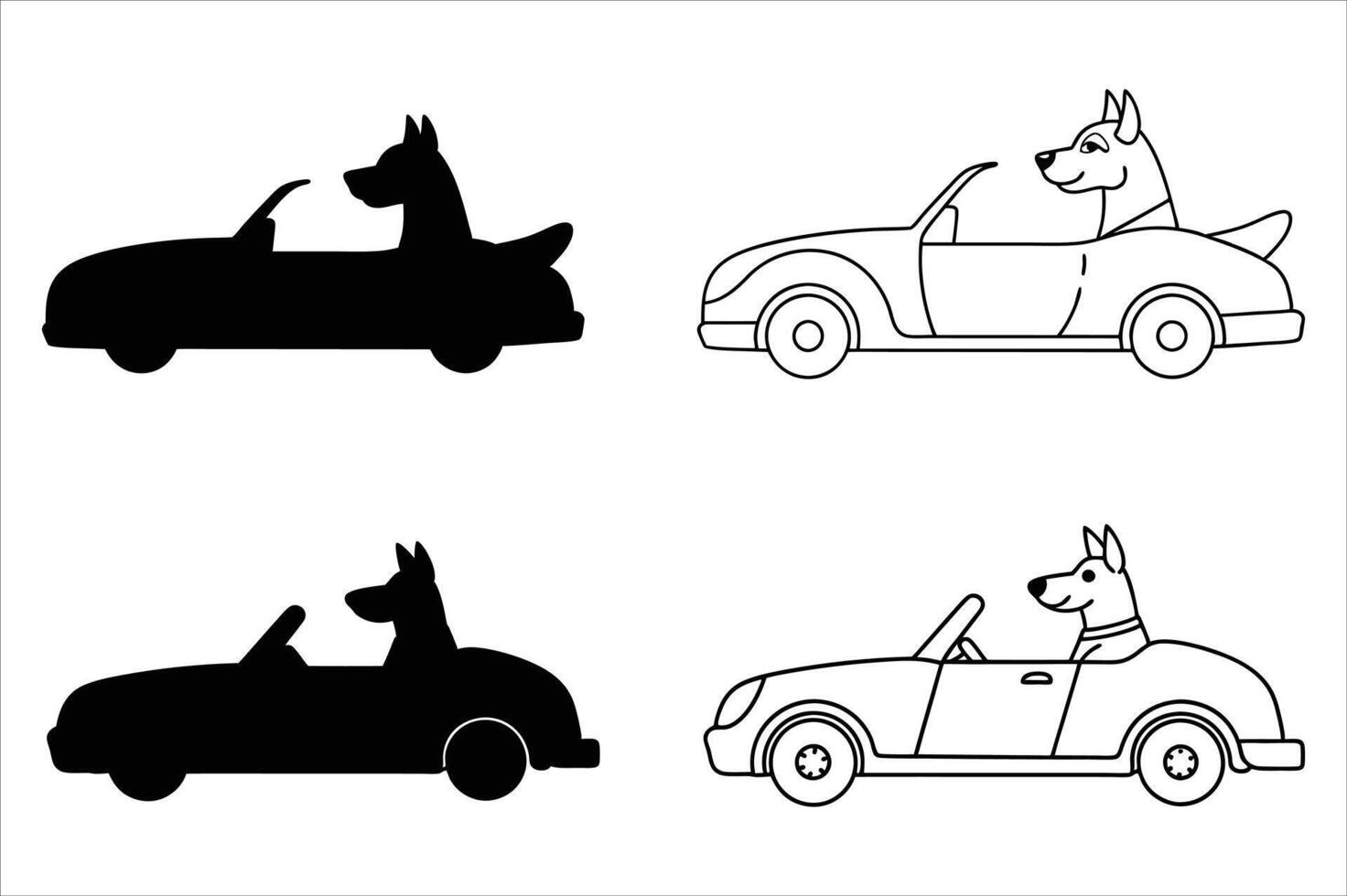 dog driving scene elegant line art silhouette vector