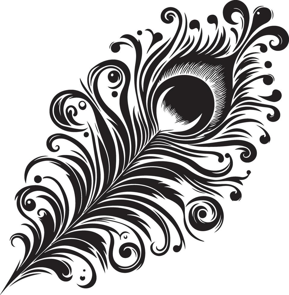 Sleek Silhouette Art of a Peacock Feather vector