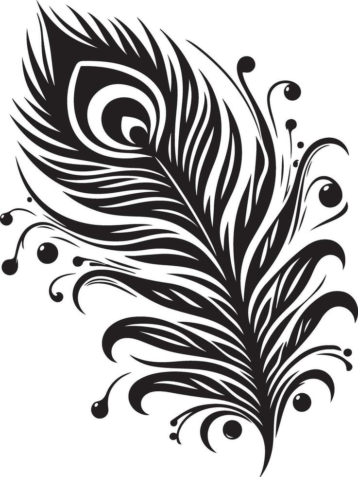 Intricate Peacock Feather Art in Black Silhouette vector