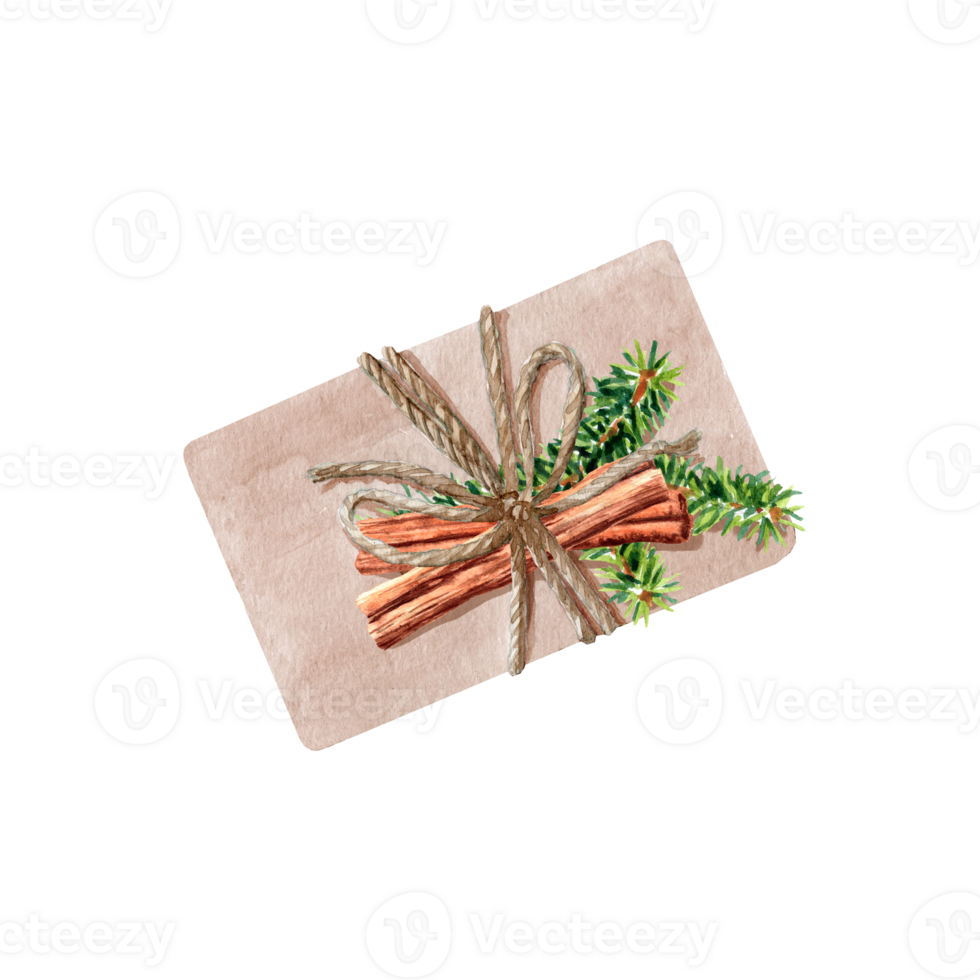 Aquarelle illustration a simple craft paper box with Christmas attributes png